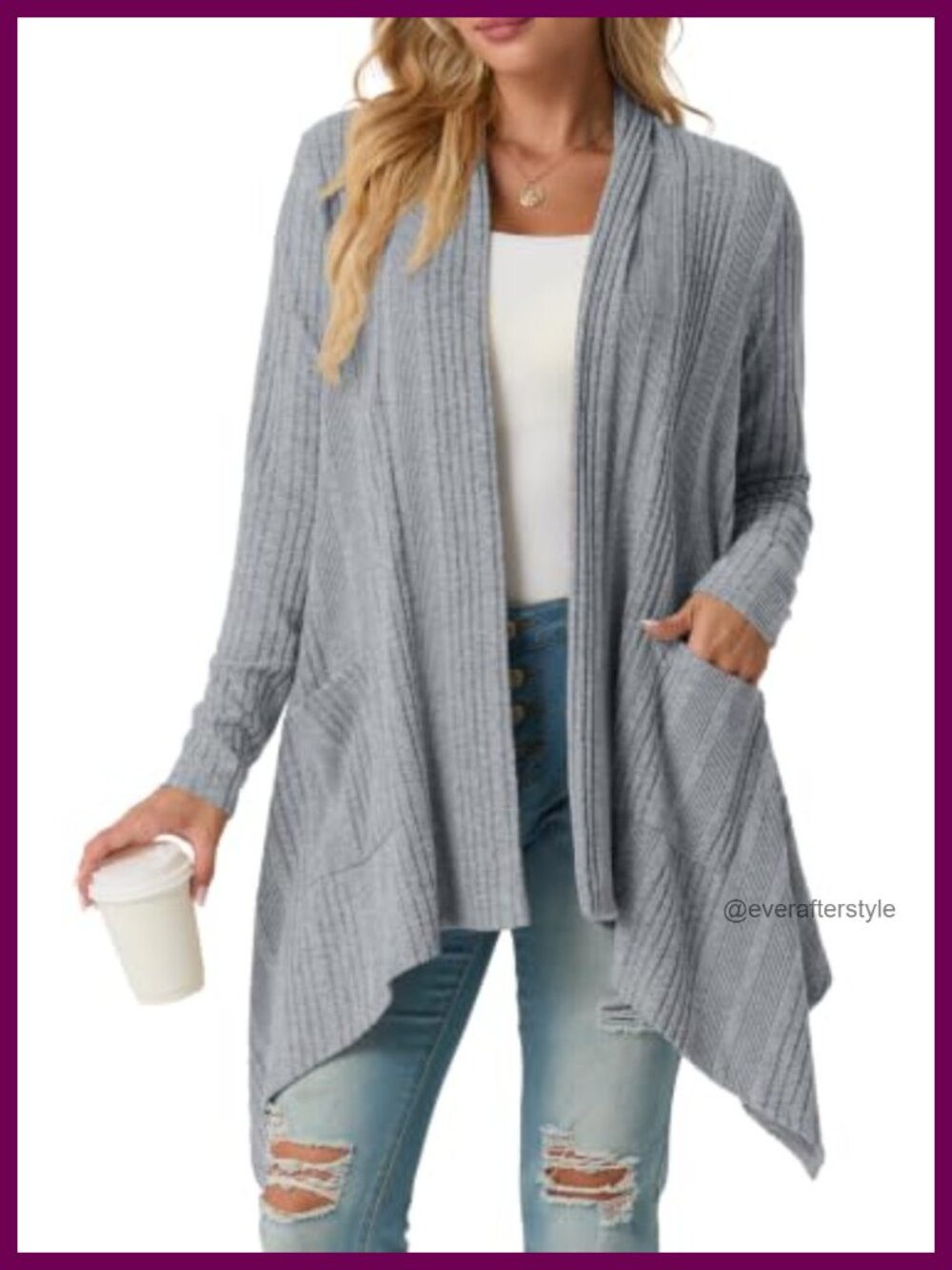 Open Front Cardigan Sweater Shawl Collar Asymmetrical Hem Pockets